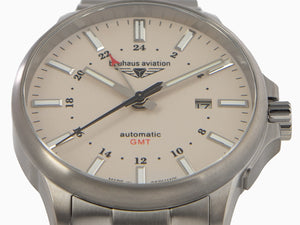 Bauhaus Aviation Automatic Watch, Titanium, Beige, 42 mm, 8205, GMT, 2868M-5