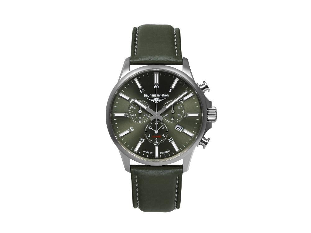 Bauhaus Aviation Quartz Watch, Green, 42 mm, Chronograph, Day, 2880-4