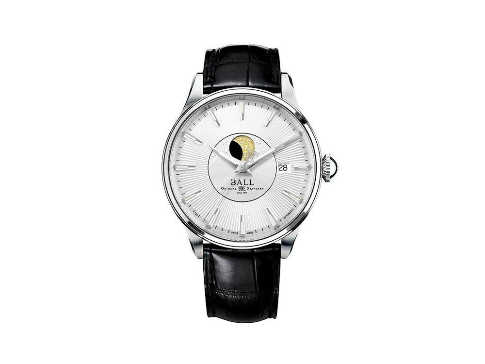 Ball Trainmaster Moon Phase Watch, Ball RR1801, Silver,NM3082D-LLFJ-SL, Foldover