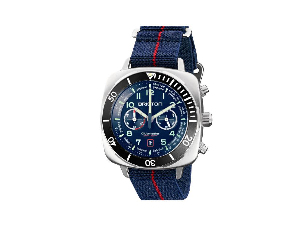 Briston Clubmaster Outdoor Quartz Watch, Steel, Blue, 44 mm, 23144.S.O.15.ENB