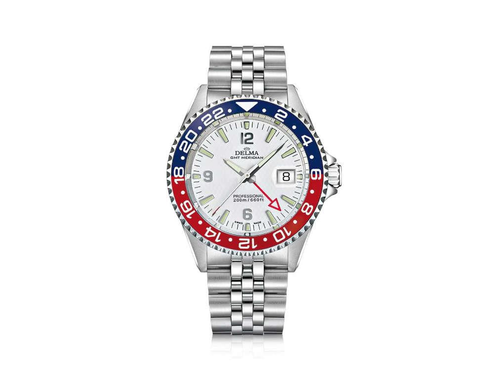 Delma Diver Santiago GMT Quartz Watch, White, 43 mm, 20 atm, 41702.648.6P01