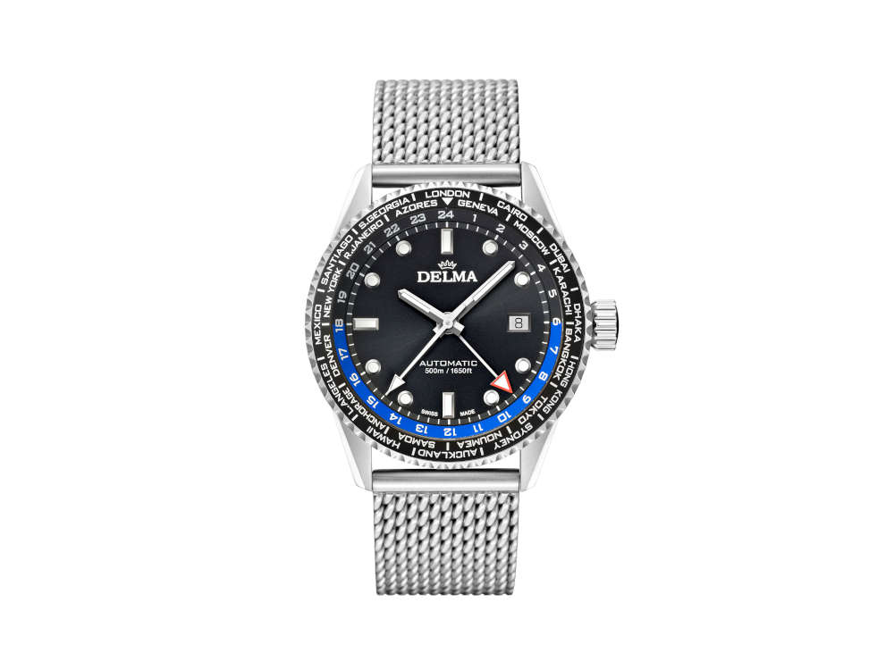 Delma Diver Cayman Worldtimer Automatic Watch, Black, 42 mm, 41801.710.6.031