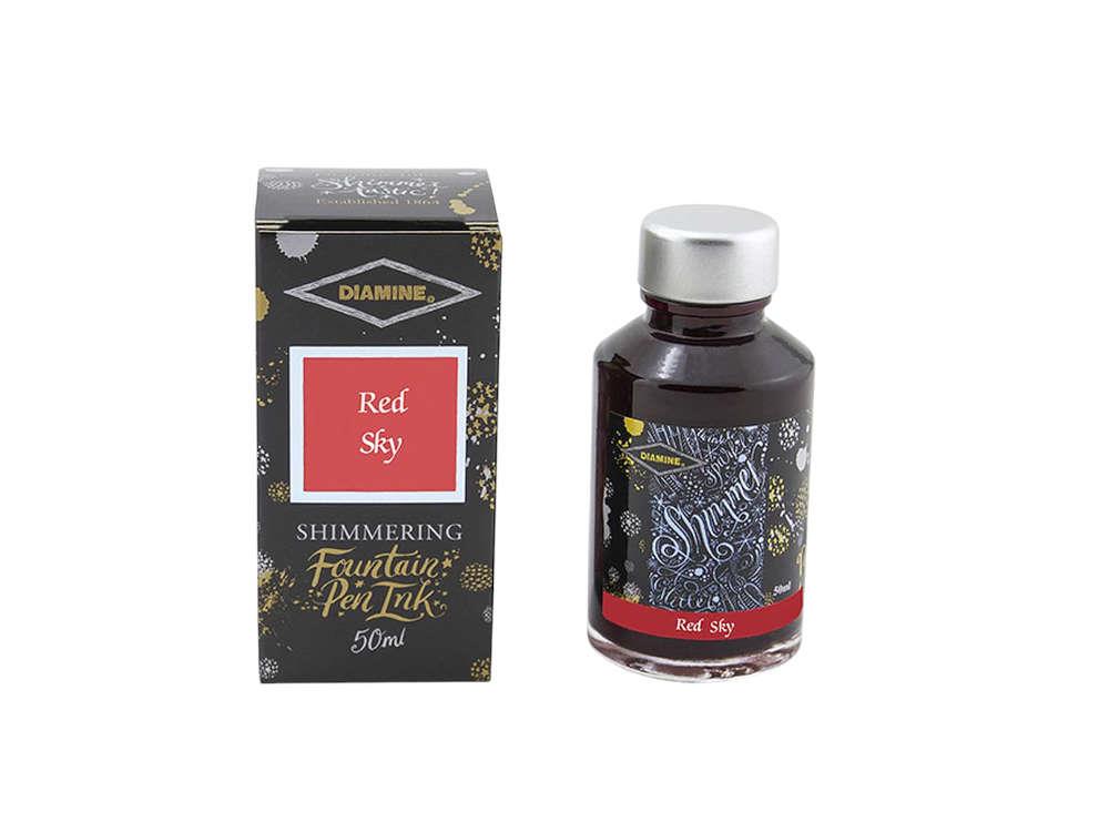 Diamine Ink Bottle, 50ml, Red Sky, Shimmer