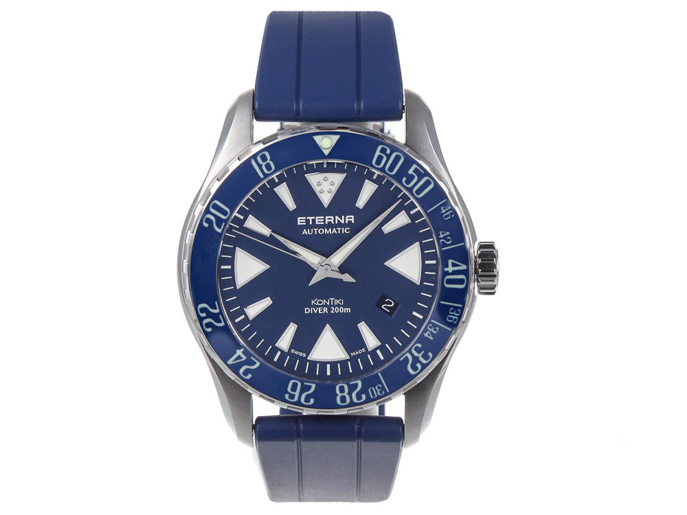 Eterna KonTiki Diver Gent Automatic Watch, SW 200, 44mm, SIlicon strap, Blue