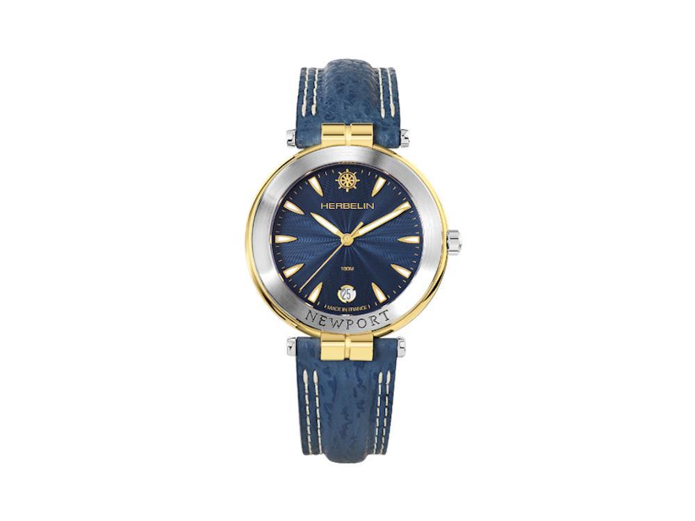 Herbelin Newport Quartz Watch, PVD Gold, Blue, 38,5mm, Chronograph, 12255T35
