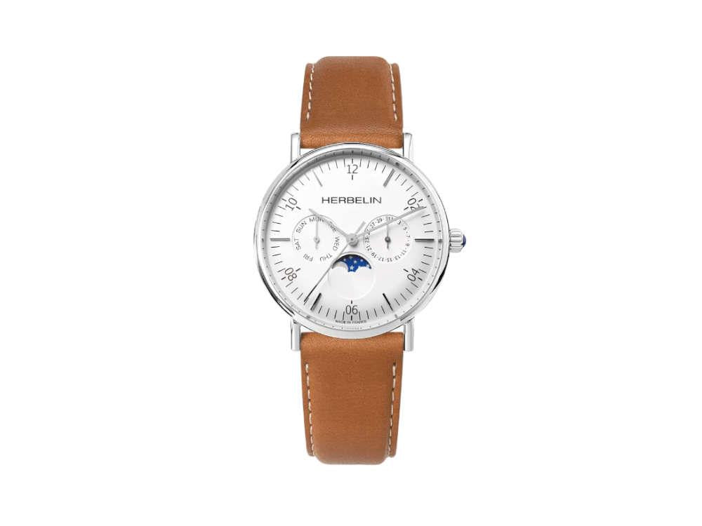 Herbelin Inspiration Moon Phase Quartz Watch, White, 38 mm, 12747AP11GD