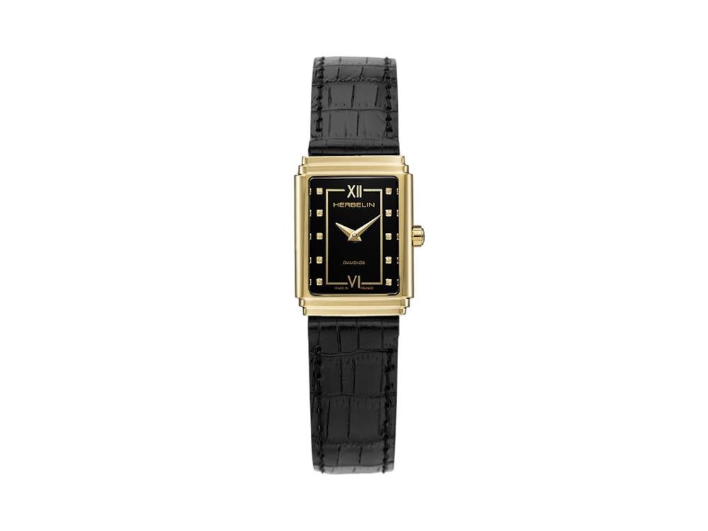 Herbelin Art Déco 1925 Quartz Watch, PVD Gold, Black, 29,5 mm, 17577P84