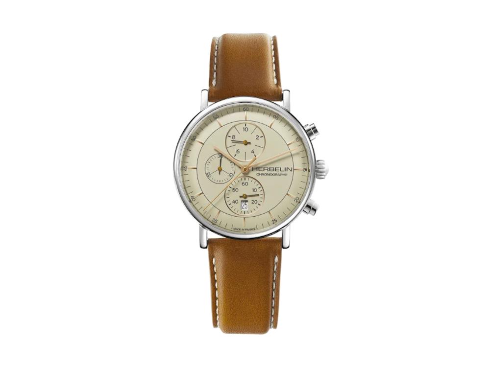 Herbelin Inspiration Quartz Watch, Stainless Steel 316L, Cream, 35647AP12GD