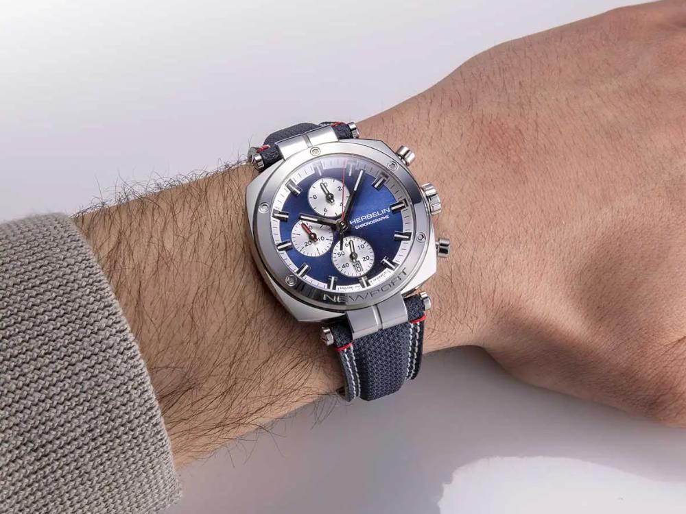 Herbelin Newport Heritage Quartz Watch, Blue, 42 mm, Chronograph, 35664AP25