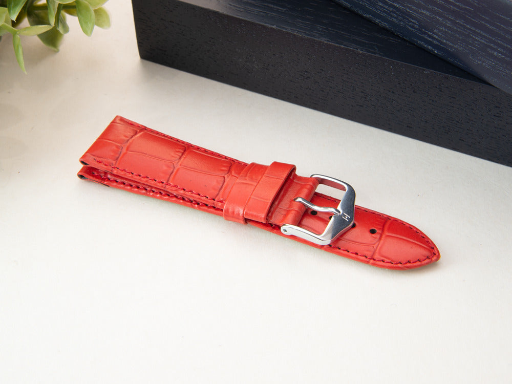 Hirsch Louisianalook Exotic embossed leather Strap, Red, 22 mm