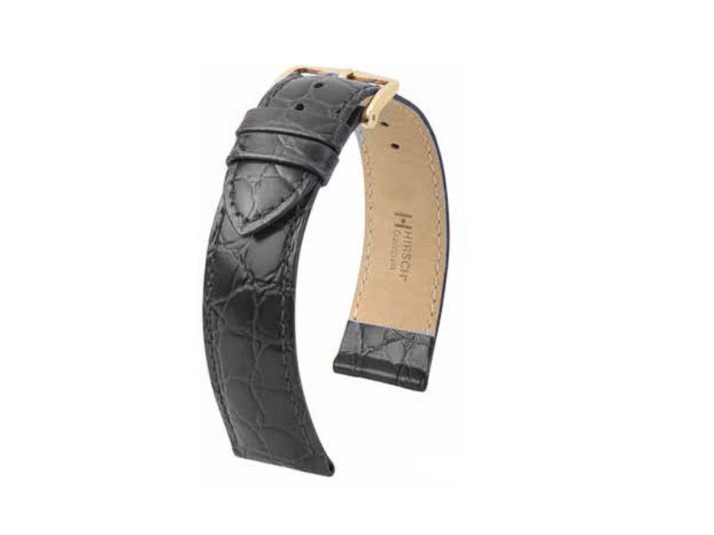 Hirsch Crocograin Exotic embossed leather Strap, Black, 18 mm, 12302850-1-18