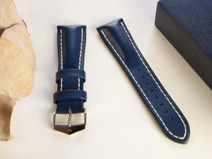Hirsch Heavy Calf Calfskin Strap, Blue, White, 24 mm, Buckle, 01475080-2-24