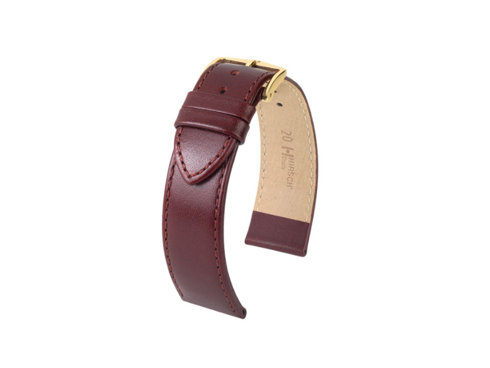 Hirsch Osiris Leather Strap, Burgundy, 20 mm, PVD gold, 03475060-1-20