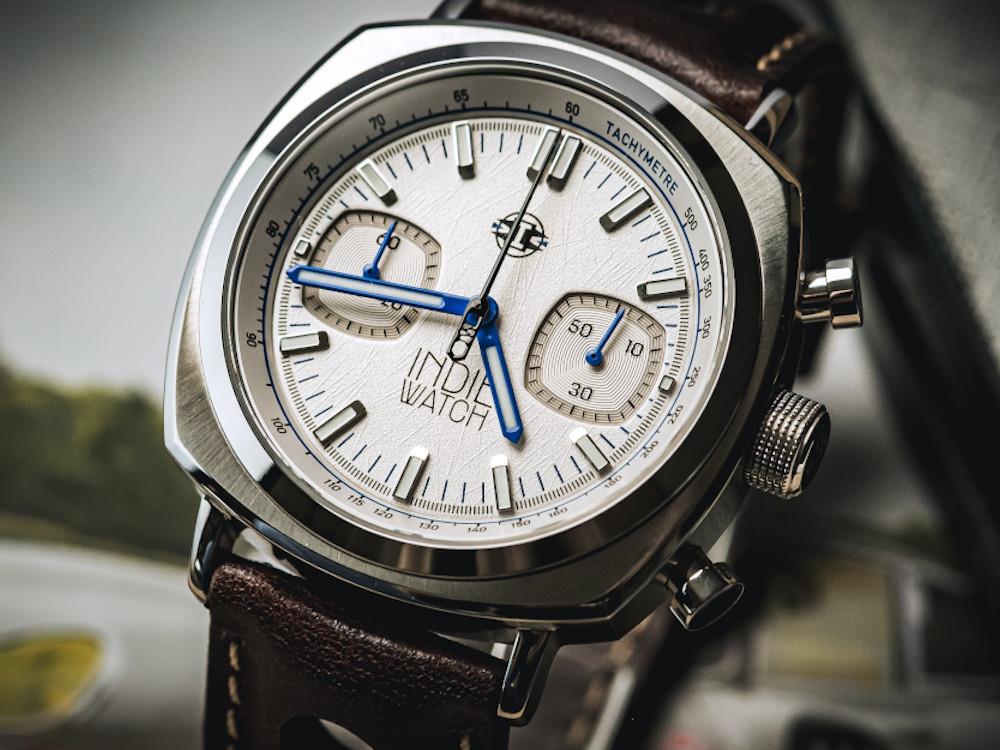 Indie Watch Strum Quartz Watch, White, 42 mm, Chronograph, 521L