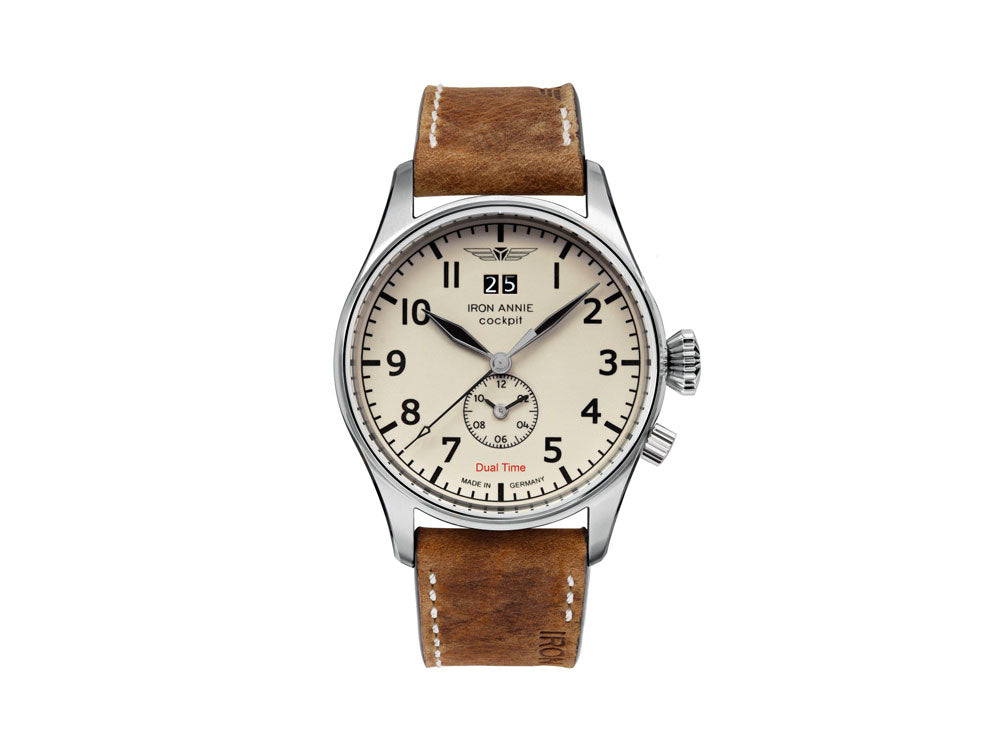 Iron Annie Cockpit Quartz Watch, Beige, 42 mm, GMT, Day, 5140-3