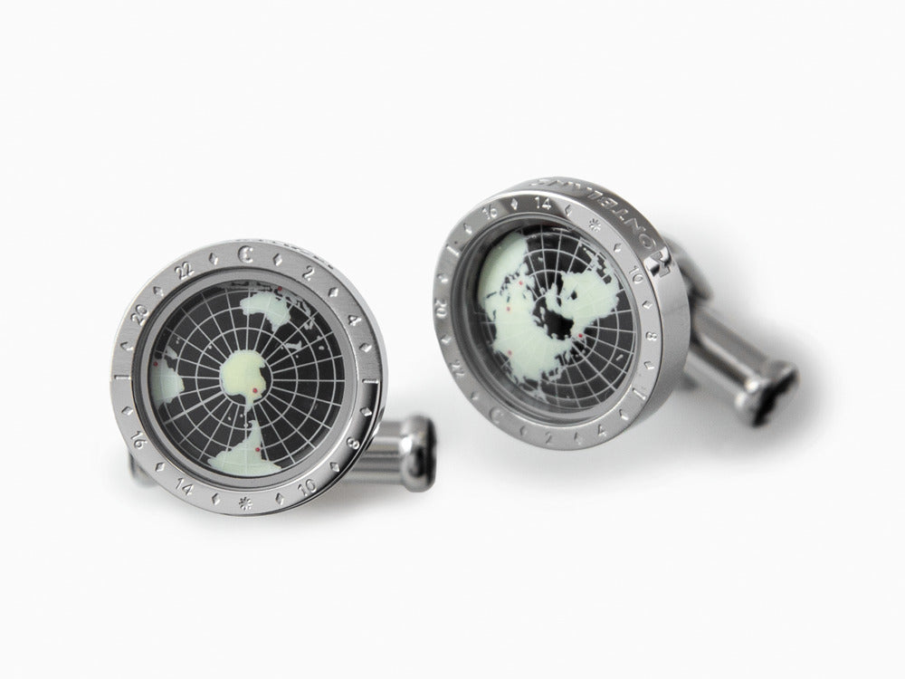 Montblanc 1858 Geosphere Cufflinks, Steel, Polished, Black, 126164