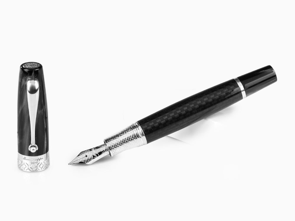 Montegrappa Miya Carbon Fountain Pen, Black, Silver trim, ISMYT-FC