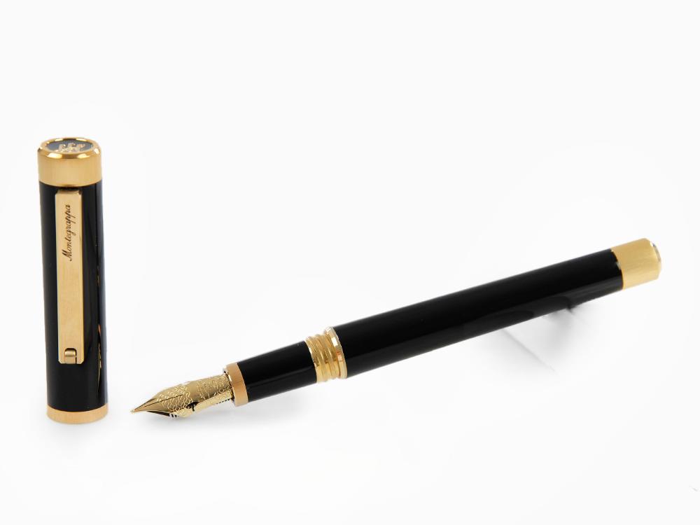 Montegrappa Zero Fountain Pen, Black Resin, Gold, Flex,  ISZEI-XY