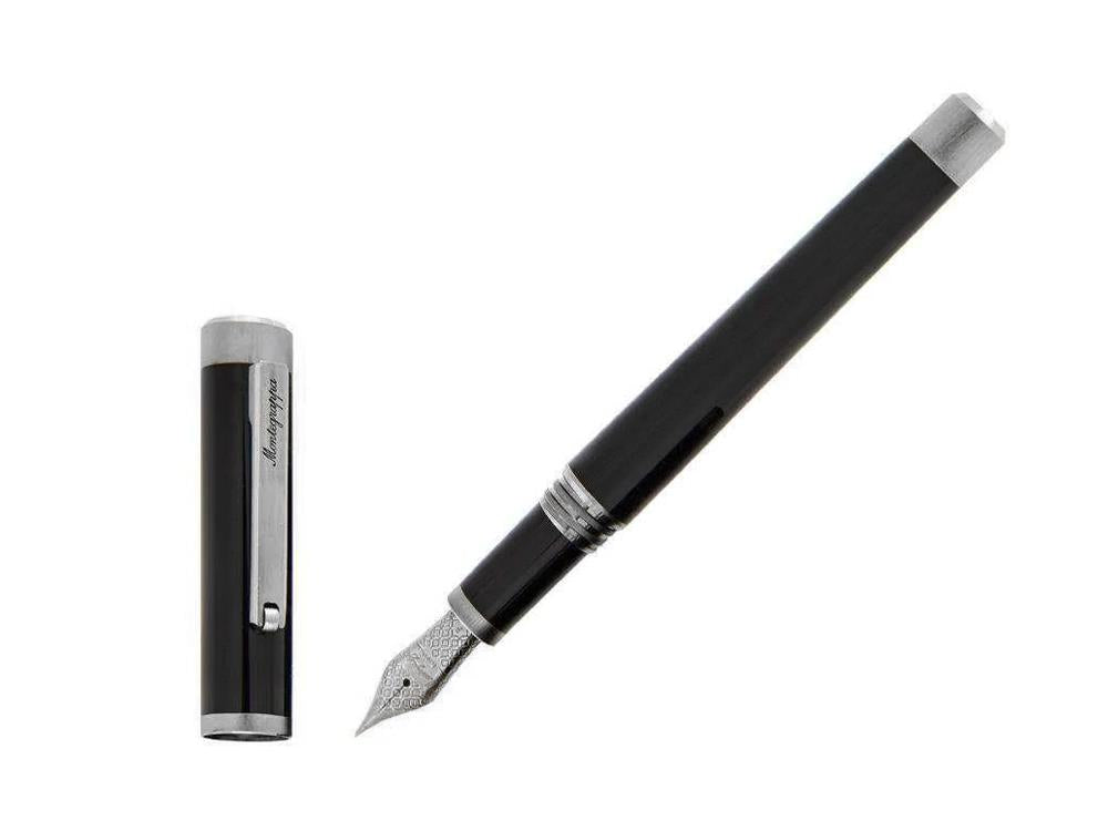 Montegrappa Zero Fountain Pen, Black Resin, Steel, Ruthenium, ISZET-BL