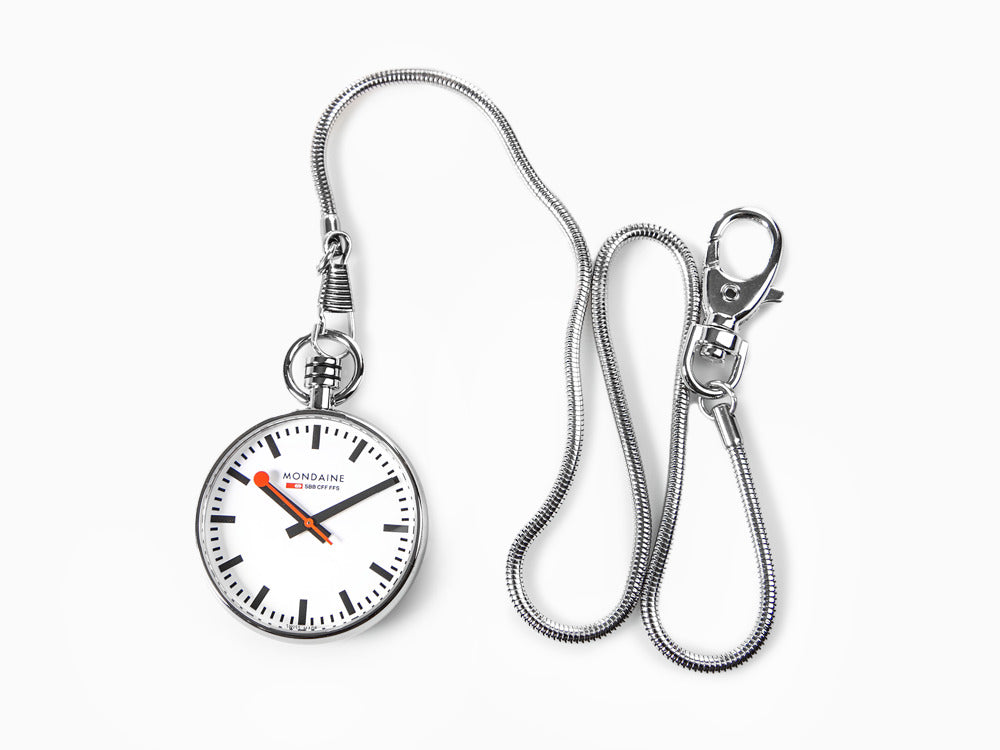 Mondaine SBB Evo Quartz Pocket Watch, Steel, White, 43 mm, A660.30316.11SBB