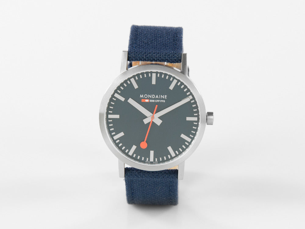 Mondaine SBB Classic Quartz Watch, Blue, 40 mm, Fabric strap, A660.30360.40SBD