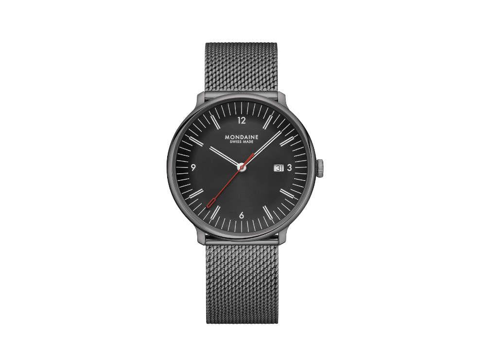 Mondaine Doppio IP Gun Quartz Watch, Black, 41 mm, MLE.41220.SM