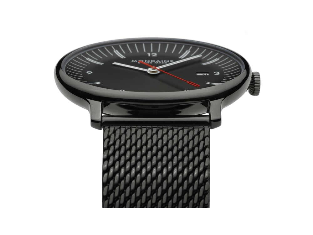 Mondaine Doppio IP Gun Quartz Watch, Black, 41 mm, MLE.41220.SM