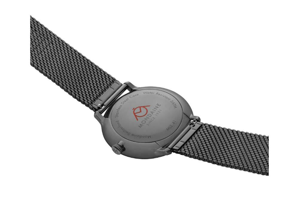 Mondaine Doppio IP Gun Quartz Watch, Black, 41 mm, MLE.41220.SM