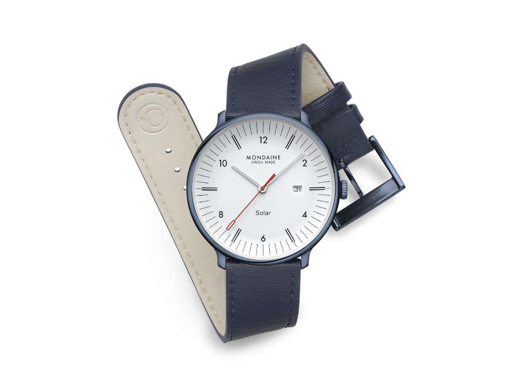 Mondaine Doppio IP Solar Quartz Watch, White, 41 mm, MLE.41910.LQV