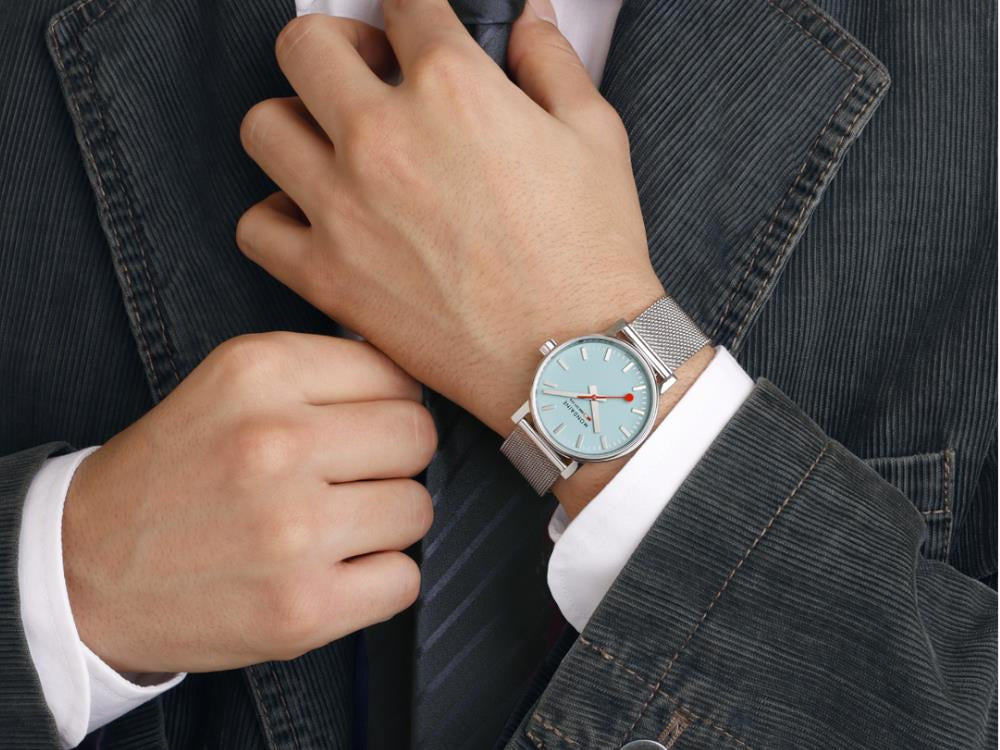 Mondaine SBB Evo2 Turquoise Lake Quartz Watch, Blue, 35 mm, MSE 