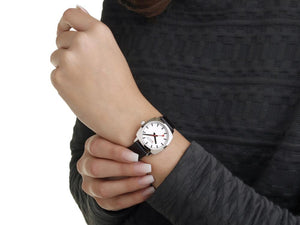 Mondaine Cushion Quartz Watch, White, 31 mm, Leather strap, MSL.31110.LBV