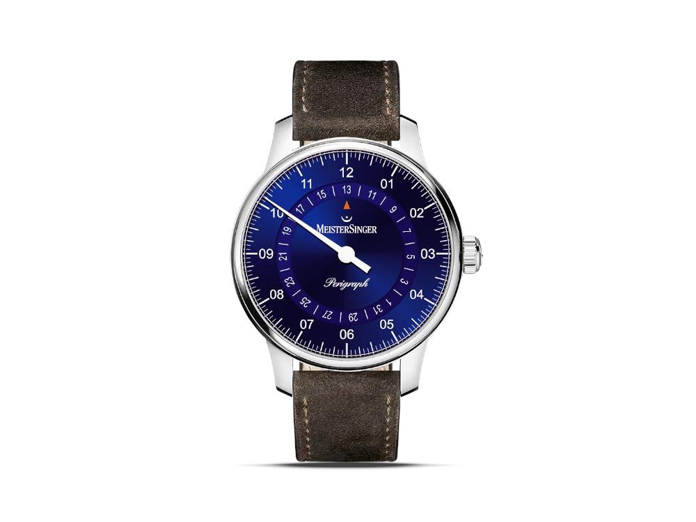 Meistersinger Perigraph Automatic Watch, SW 300, 38 mm, Blue, BM1108-SV02