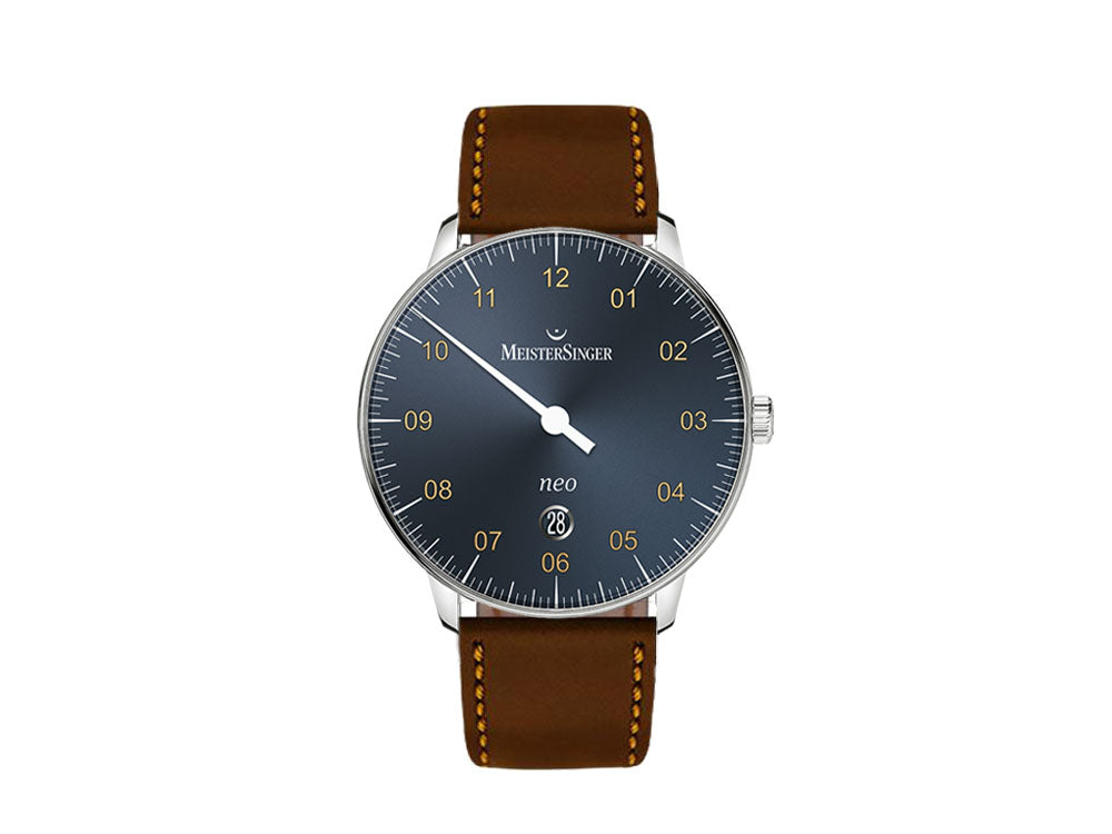 Meistersinger Neo Plus Automatic Watch, 40 mm, Blue, Day, Leather, NE417G-SCF02