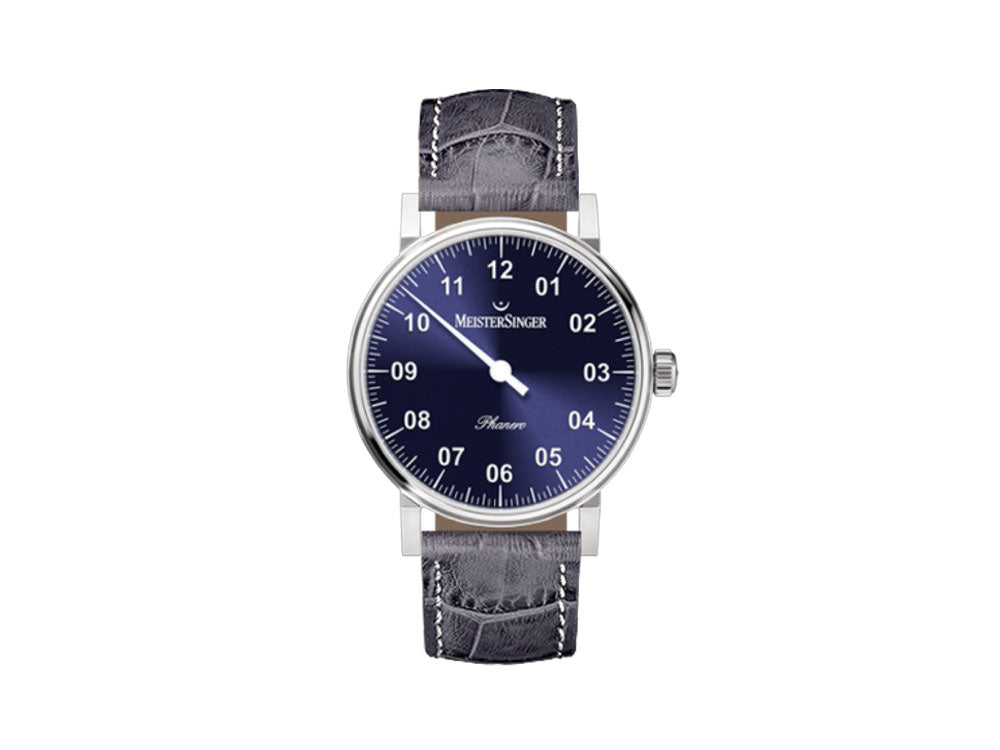 Meistersinger Phanero Watch, Manual winding, SW 210, Sunburst blue, PH308-SG16W