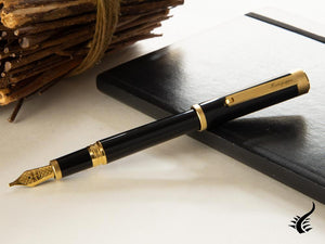 Montegrappa Zero Fountain Pen, Black Resin, Yellow gold trims, ISZEI-IY