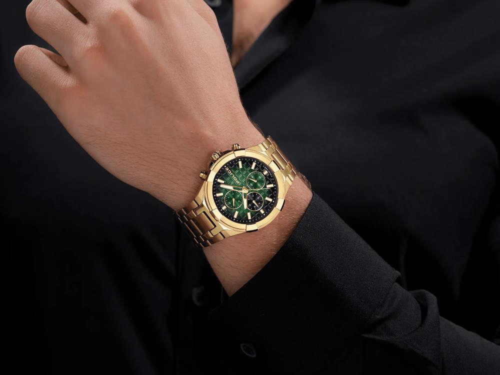 Police Guardian Quartz Watch, PVD Gold, 42 mm, Green, PEWGK0082003
