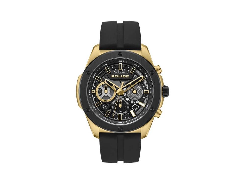Police Warren Quartz Watch, PVD Gold, 43 mm, Black, PEWGO0000402