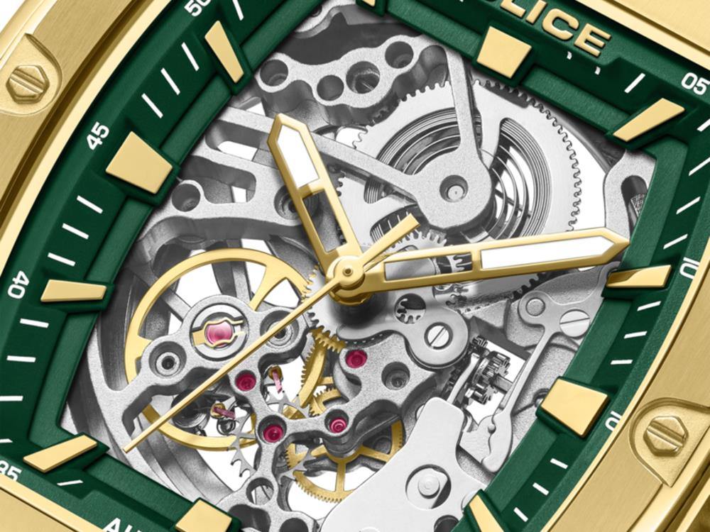 Police Skeletor Automatic Watch, 42 mm, Green, PEWJL0072206