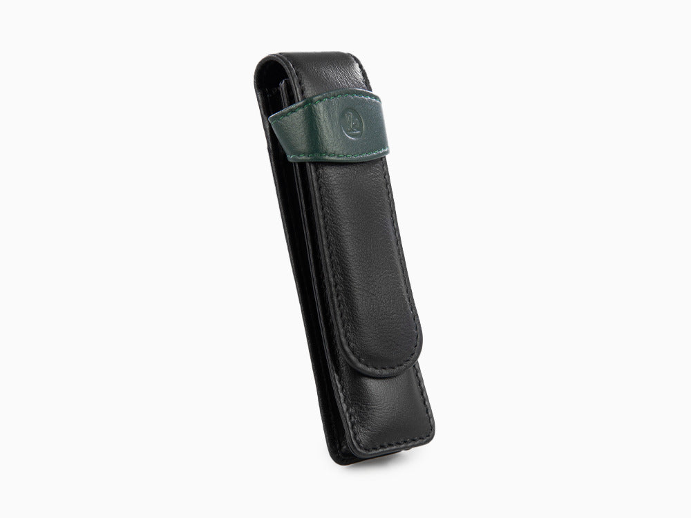 Pelikan 2 Pen Case, Leather, Black-Green, Soft, Flap tuck, 923722