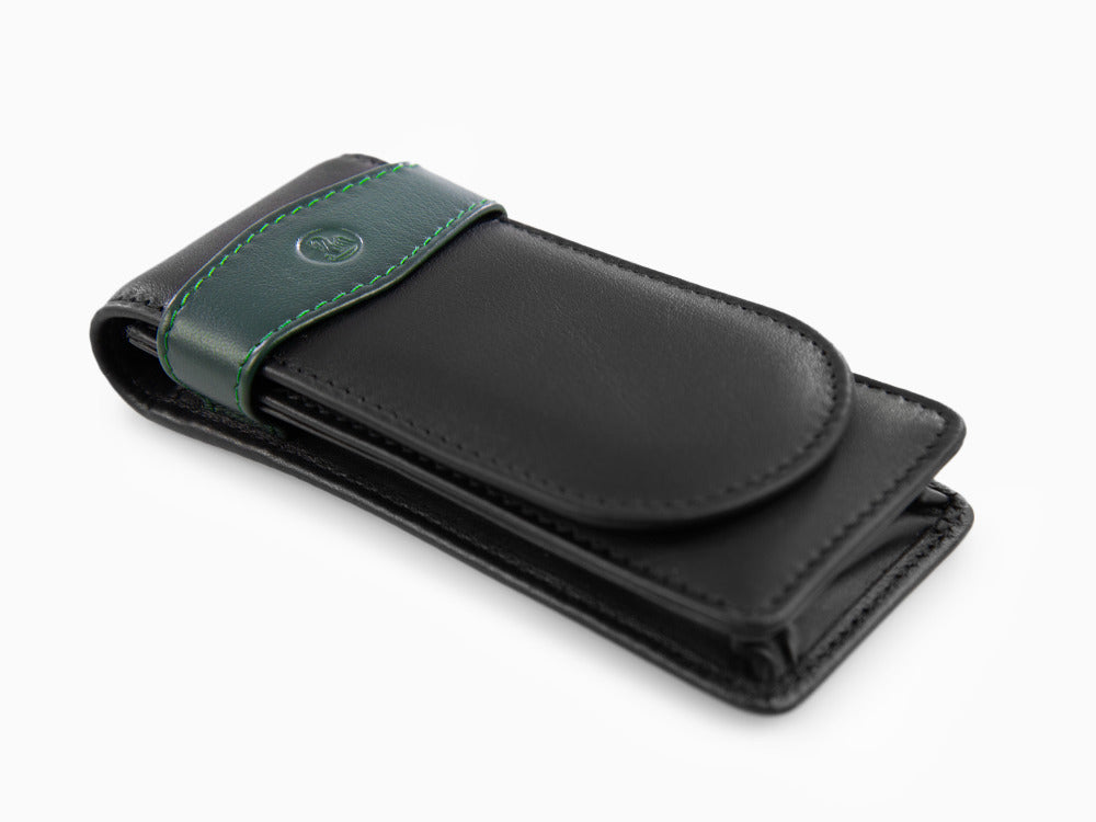 Pelikan 3 Pen Case Leather Black Green Soft Flap tuck 924092 Iguana Sell UK
