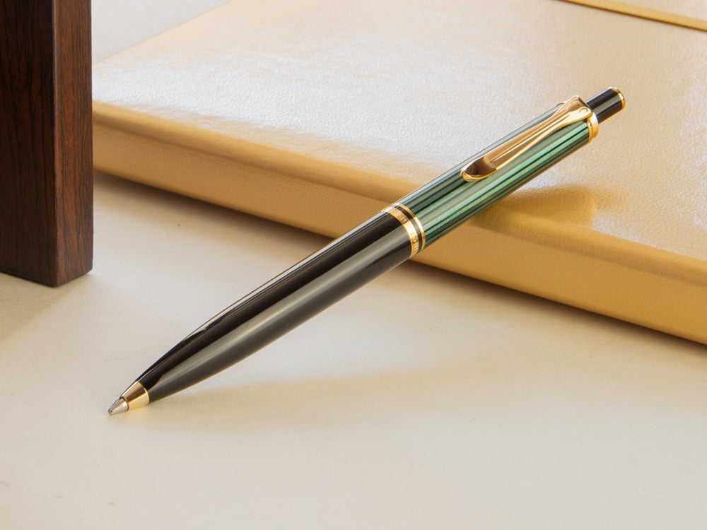 Pelikan K400 Ballpoint pen, Black and green, Gold trim, 996835