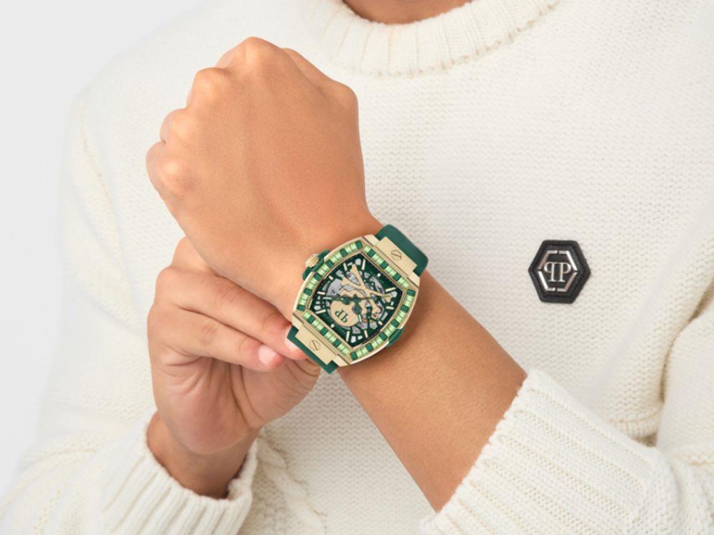 Philipp Plein The Skeleton Baguetes  Automatic Watch, Green, 44 mm, PWJHA0226