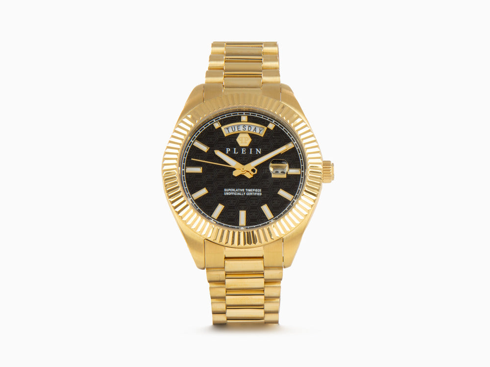 Philipp Plein Date Superlative Quartz Watch, PVD Gold, Black, 42 mm, PWPNA0424