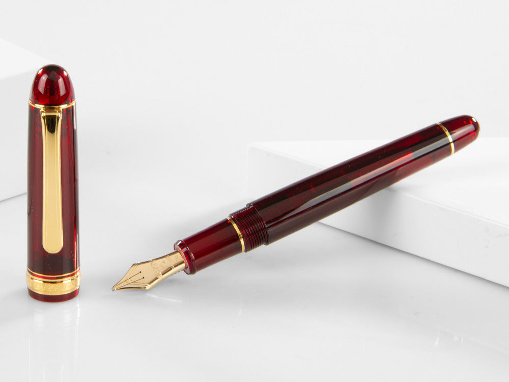 Platinum 3776 Century Fountain Pen - Bourgogne (Burgundy) with Gold Trim - 14k Nib Sizes: Music Nib - Image 2