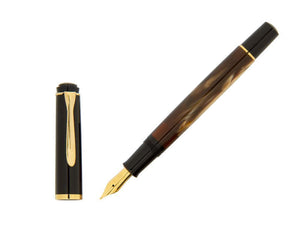 Pelikan M200 Brown Marbled Fountain Pen, Gold trim, 808897  