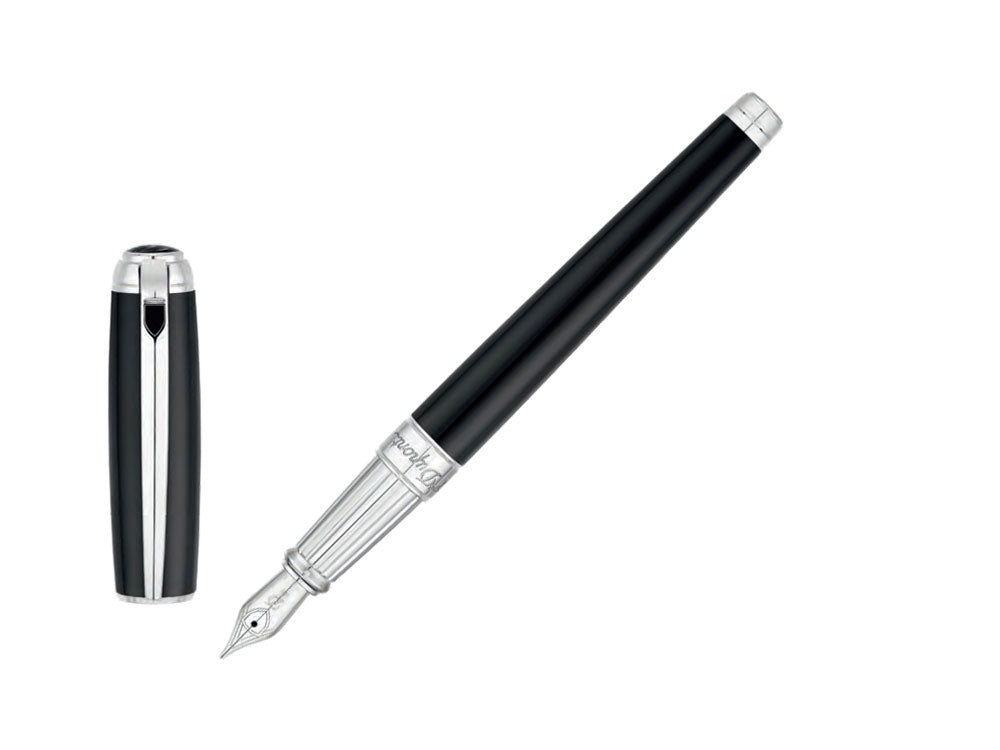S.T. Dupont New Line D Large Fountain Pen, Lacquer, Black, Palladium