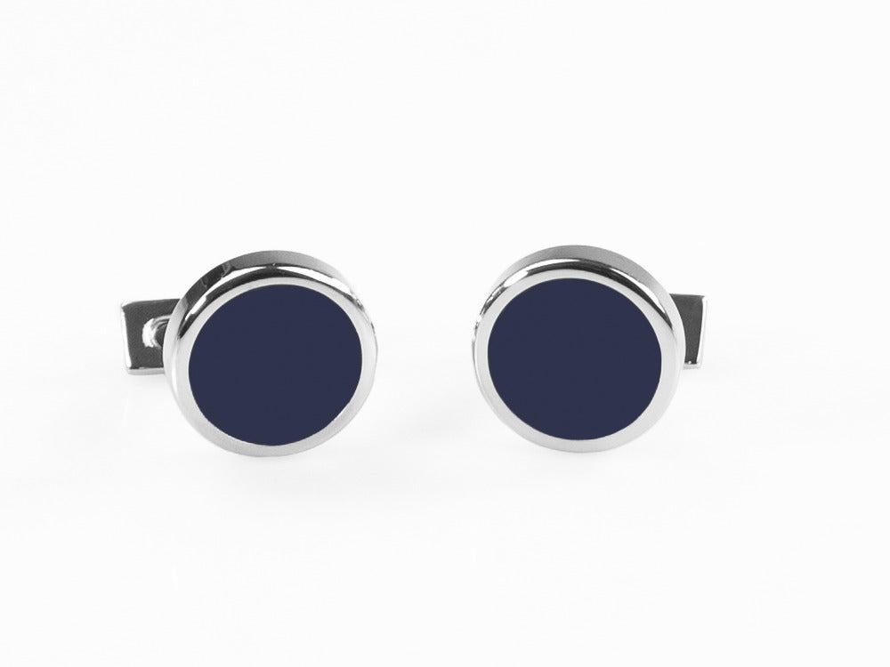 S.T. Dupont Round Cufflinks, Steel, Blue lacquer, Palladium, Blue, 005575