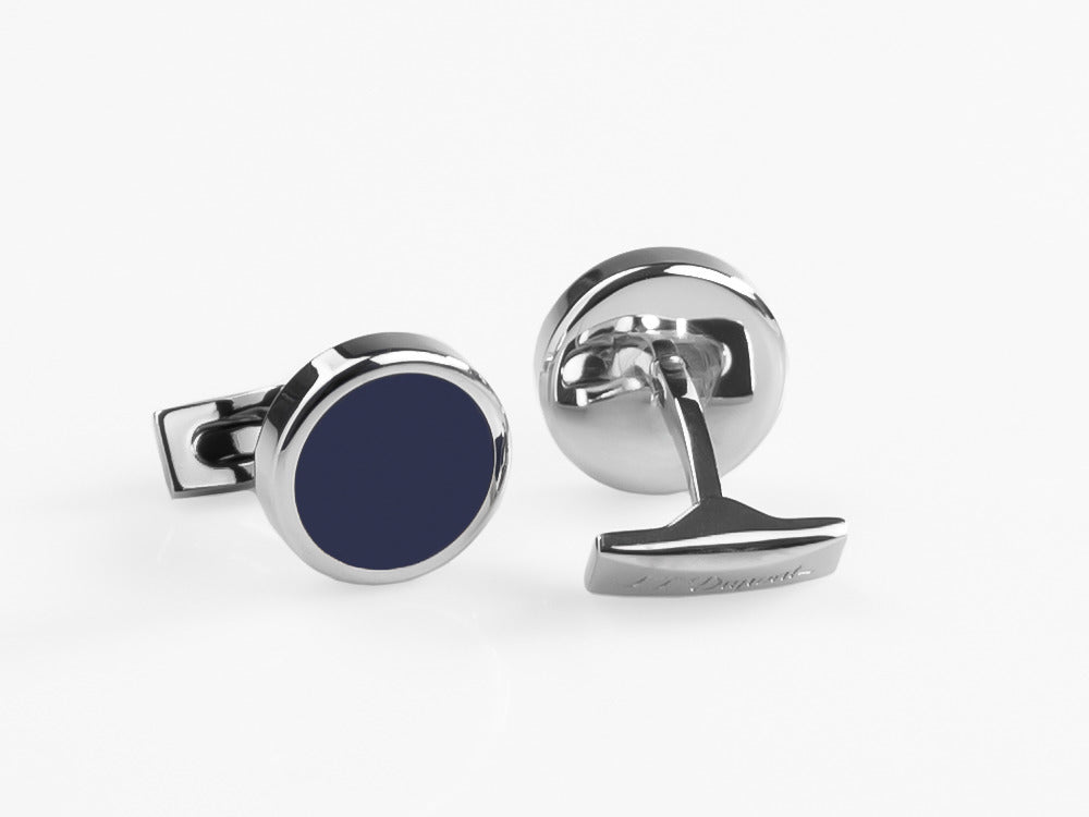 S.T. Dupont Round Cufflinks, Steel, Blue lacquer, Palladium, Blue, 005575