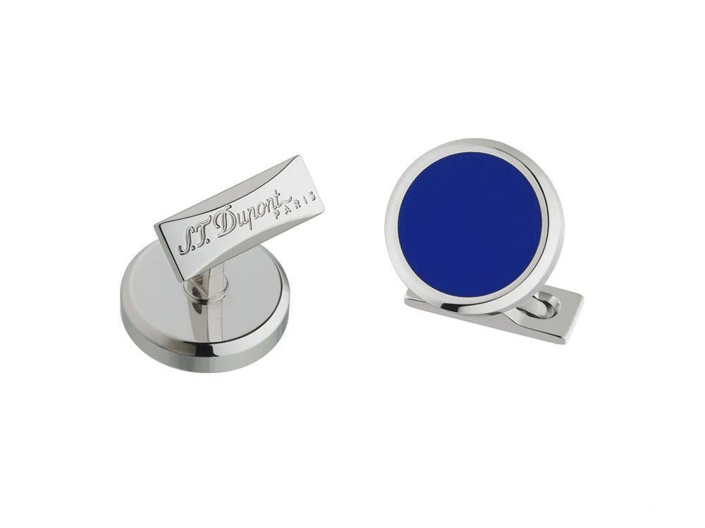 S.T. Dupont Round Cufflinks, Steel, Blue lacquer, Palladium, Blue, 005575