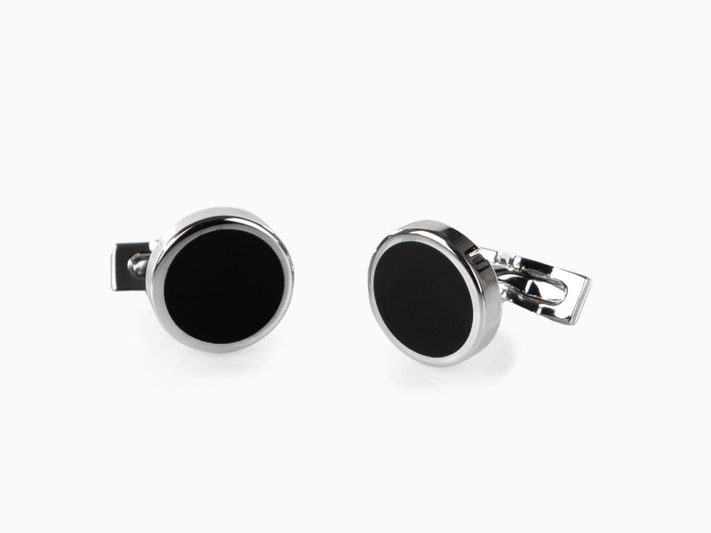 S.T. Dupont Round Cufflinks, Steel, Black lacquer, Palladium, Black, 005576